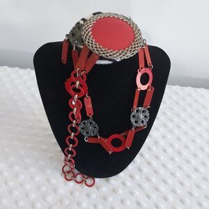 Antique Art Deco Celluloid Belt Statement Necklace Repairs Child's Red Crafting